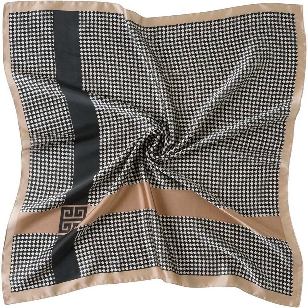 Women Plover Plaid Headscarf Satin Bandana Pattern Polyester Breathable Scarves